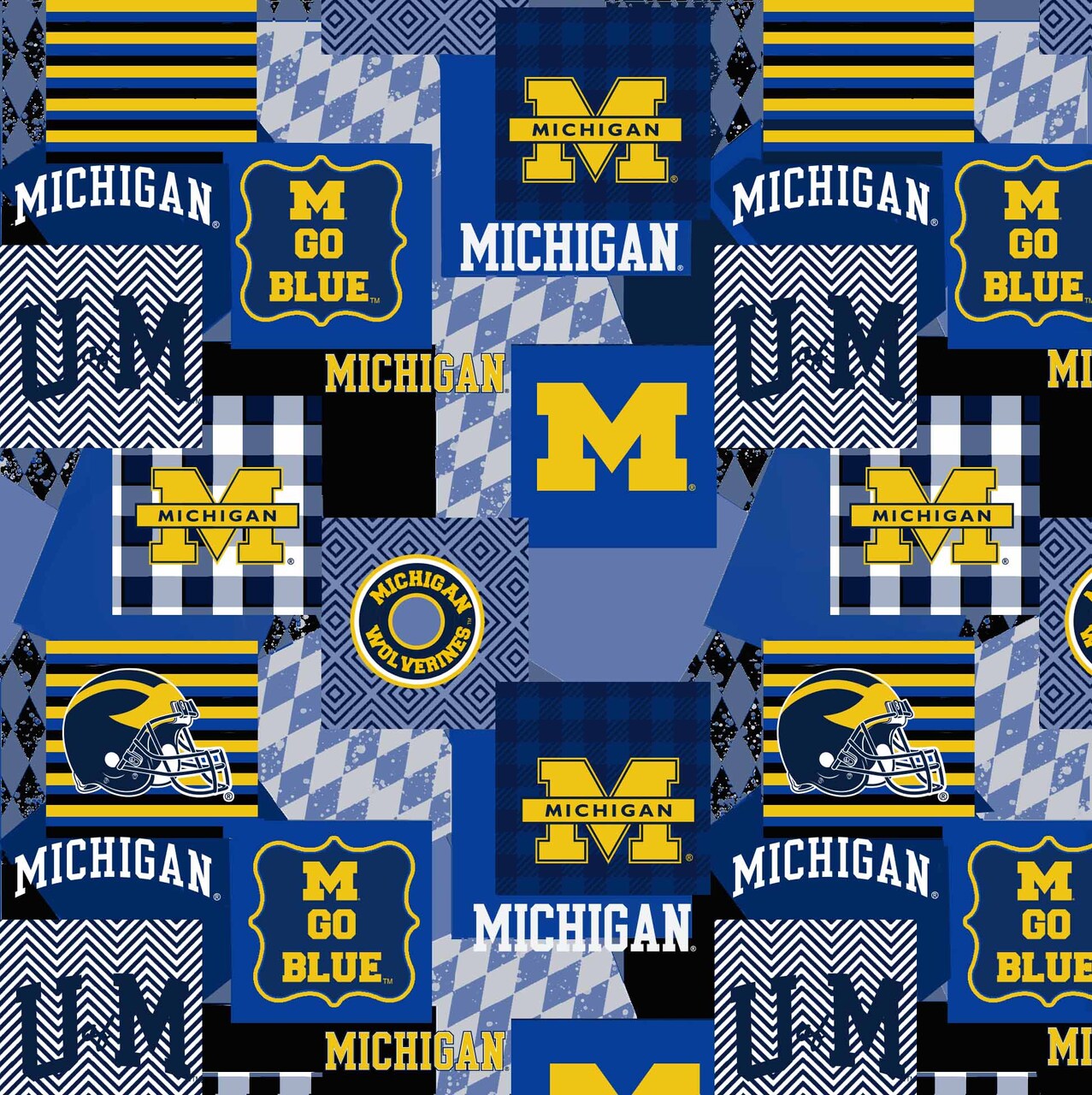 Sykel Enterprises-University of Michigan Minky Fabric with Geometric Design-Michigan Wolverines Minky Fleece Sold By The Yard